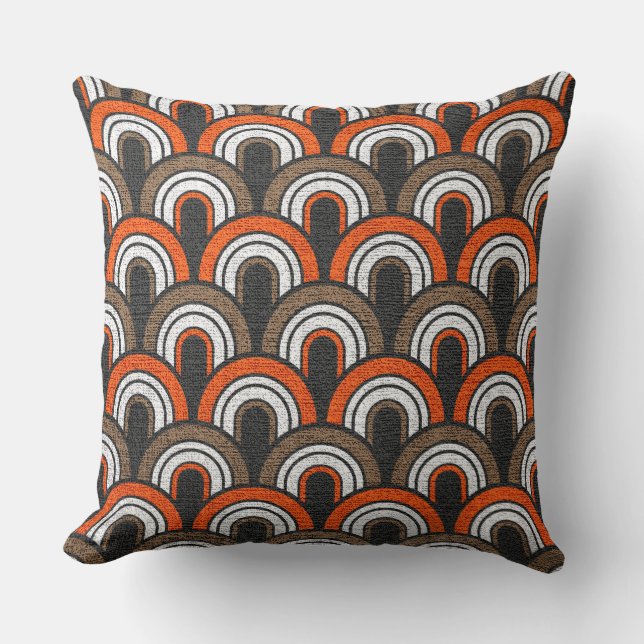 Retro Orange Grey White Fifties Pattern Throw Pillow (Front)