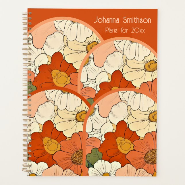 Retro Orange Groove Floral Large Planner (Front)
