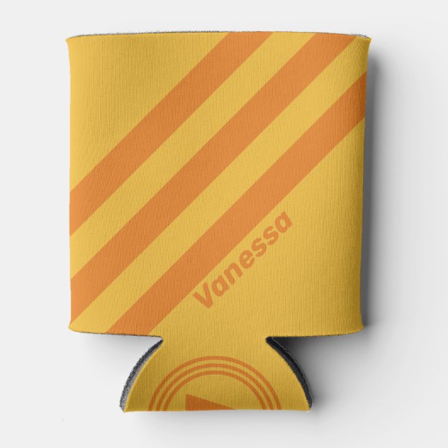 Retro Orange Groove Three Stripes with Name Can Cooler (Front)