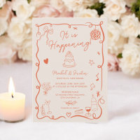 Retro Orange hand drawn illustrated photo wedding