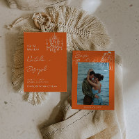 Retro Orange Hand Drawn Summer Wedding Photo