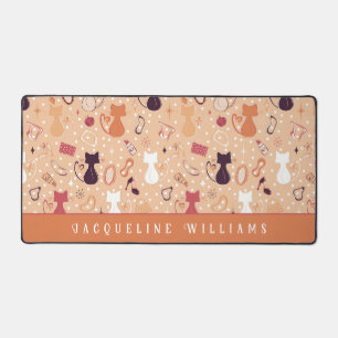 Retro Orange Heart Cats  Desk Mat