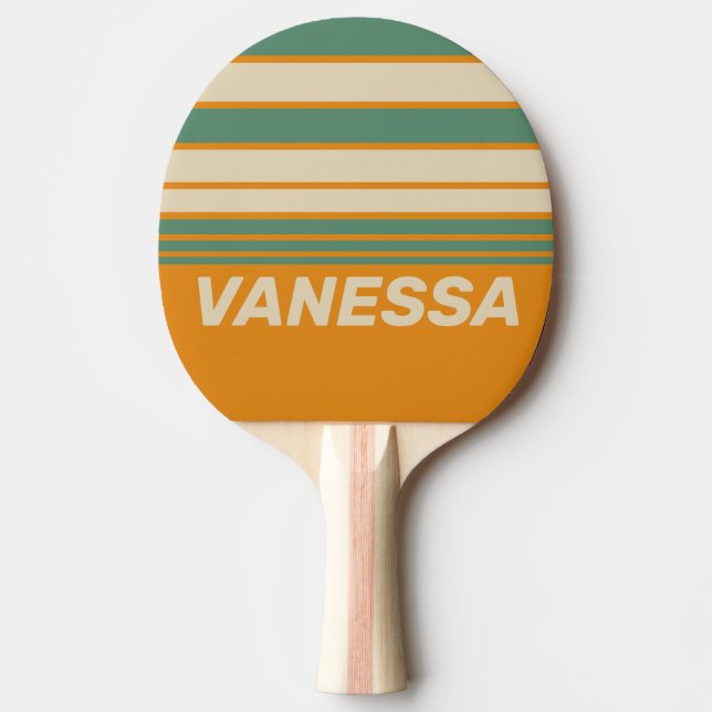 Retro Orange Horizon Striping with Name Ping Pong Paddle (Front)