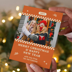 Retro Orange Merry Christmas Family Photo