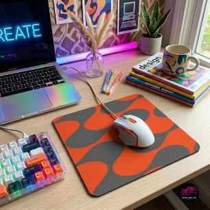Retro Orange Mod Wave Pattern Mouse Pad