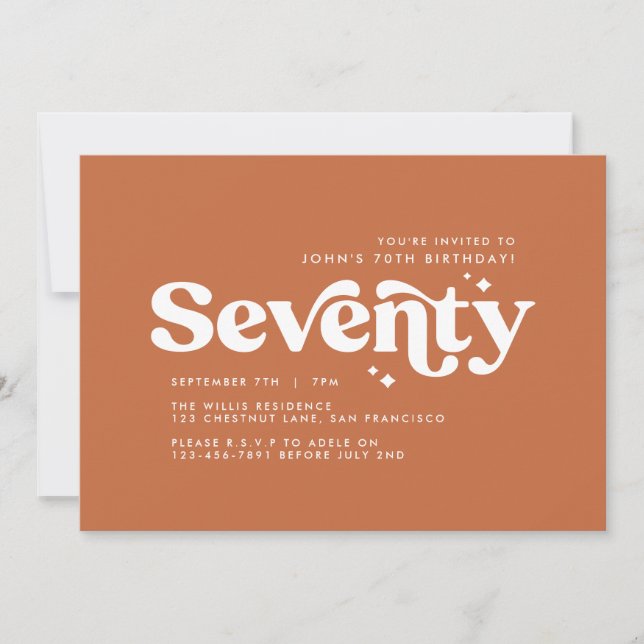 Retro orange modern minimal 70th birthday invitation (Front)