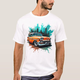 Retro Orange Muscle Car with Splash and Skyline T-Shirt