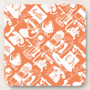 Retro Orange or Any Colour Telephone Pattern Coaster