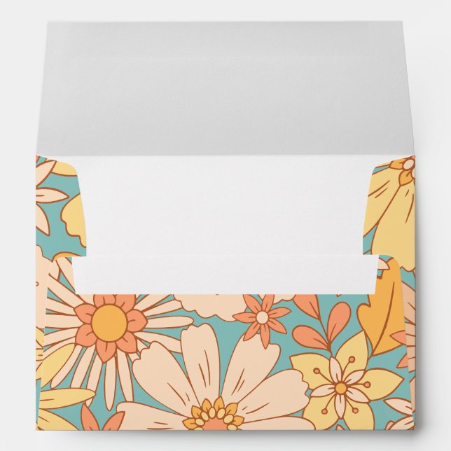 Retro Orange Peach Flora Groovy Green Envelope (Back (Bottom))