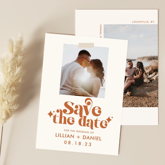 Retro Orange Photo Save the Date Announcement (Creator Uploaded)