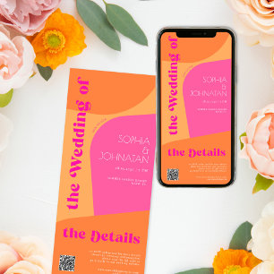 Retro orange pink abstract wedding rsvp details invitation
