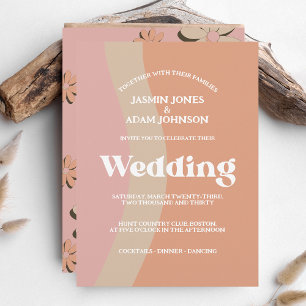  Retro Orange Pink Groovy Wedding Invitation