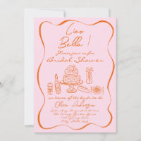 Retro Orange Pink Hand Drawn Italian Bridal Shower