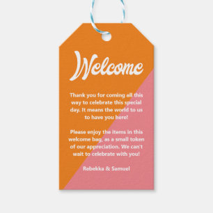Retro Orange Pink Welcome Gift Basket Bag Wedding Tags