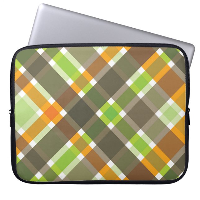 Retro Orange Plaid Checks Pattern Laptop Sleeve (Front)