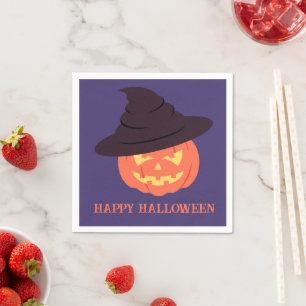 Retro Orange Pumpkin Happy Halloween Napkins 