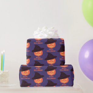 Retro Orange Pumpkin Happy Halloween  Wrapping Paper
