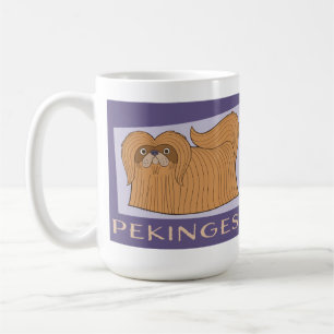 Retro Orange & Purple Cartoon Style Pekingese Dog Coffee Mug