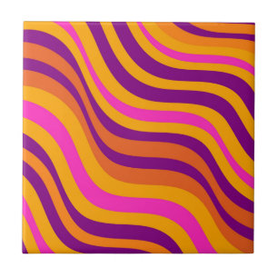 Retro Orange Purple Wavy Stripe Modern Abstract  Tile