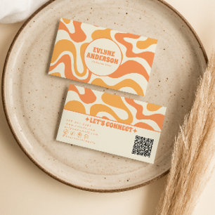 Retro Orange QR Code 70s Boho Groovy Funky Trendy Business Card