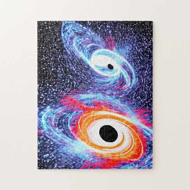 Retro Orange Red and Blue Galaxies in Outer Space Jigsaw Puzzle (Vertical)
