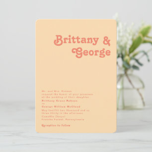 Retro Orange Rounded Corner Traditional Wedding Invitation