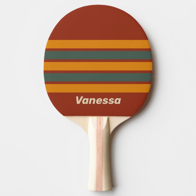 Retro Orange Rust Across Striping with Name Ping Pong Paddle (Front)
