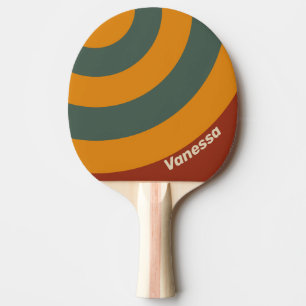 Retro Orange Rust Circle Stripe with Name Ping Pong Paddle