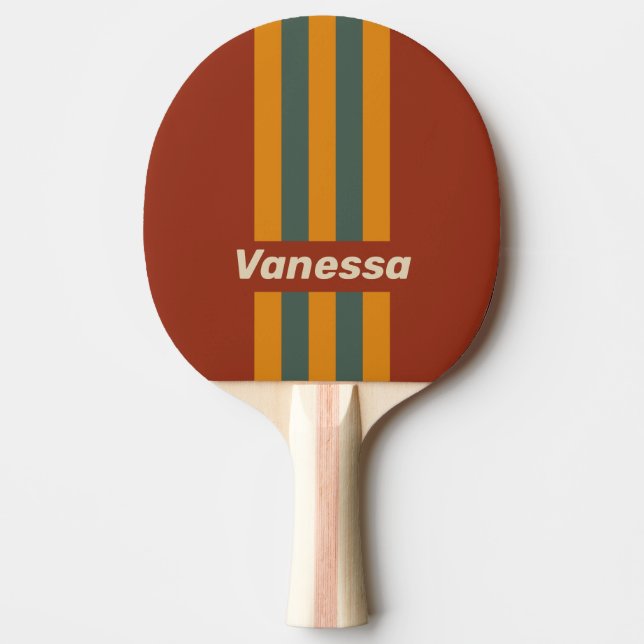 Retro Orange Rust Pin Stripes with Name Ping Pong Paddle (Front)