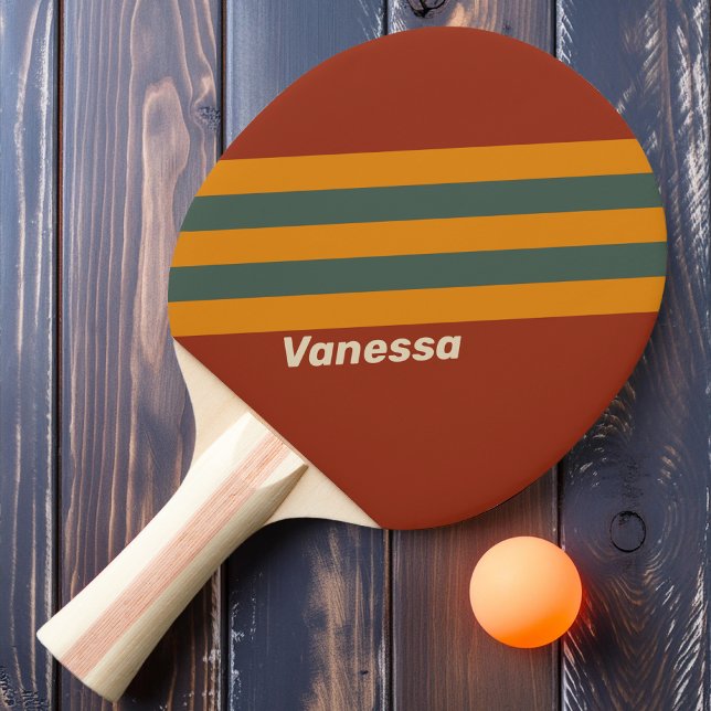 Retro Orange Rust Stripes with Name Ping Pong Paddle (Creator Uploaded)