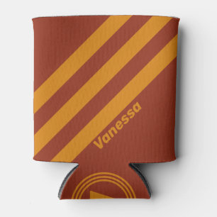 Retro Orange Rust Three Stripes with Name Can Cooler