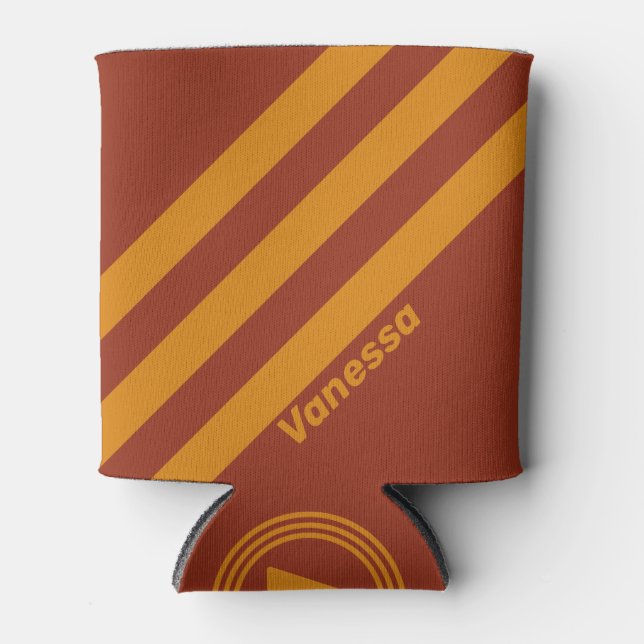 Retro Orange Rust Three Stripes with Name Can Cooler (Front)
