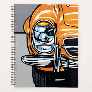 Retro Orange Sports Car Front Pop Art Illustration Planner