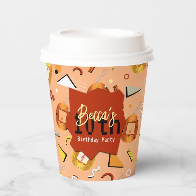 Retro Orange Tamagotchi Birthday Paper Cups (Front)