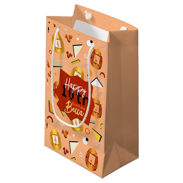 Retro Orange Tamagotchi Birthday Small Gift Bag (Front Angled)
