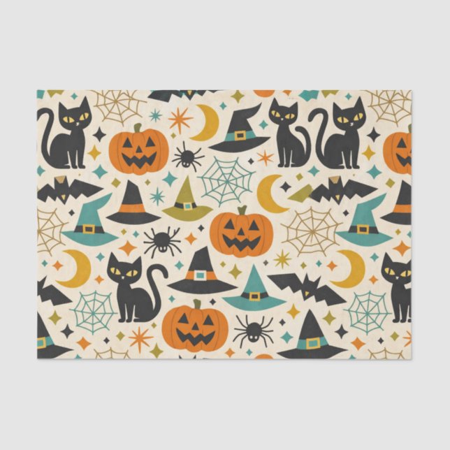 Retro Orange Teal Mid-Century Halloween  Tissue Paper (Front)
