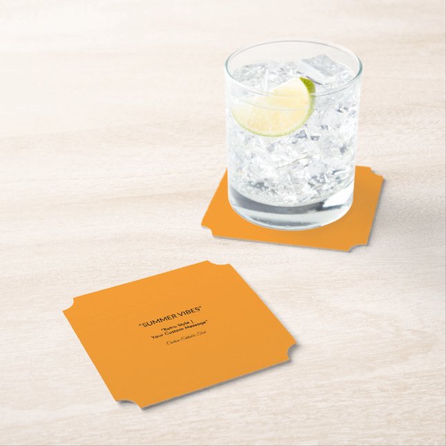 Retro Orange Texture – Summer Vibes Art Paper Coaster (Insitu)
