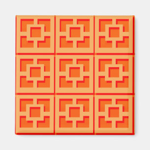 Retro Orange Trellis 2 Inch Square Magnet