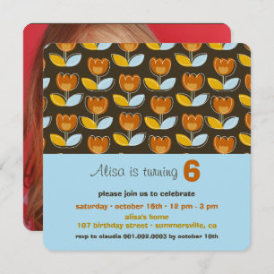 Retro Orange Tulips Fun Photo Girl Birthday Party Invitation