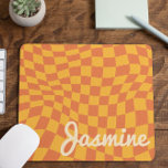 Retro Orange Warped Chequered Board Custom Name Mouse Pad<br><div class="desc">This is a Retro Orange Warped Chequered Board Custom Name Monogram Mouse Pad!</div>