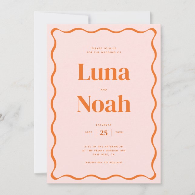 Retro Orange Wavy Red Wedding Invitation (Front)