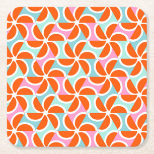 Retro Orange Wedge Pattern Square Paper Coaster