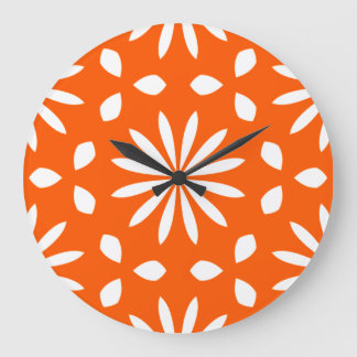 Retro Orange White Geometric Floral Large Clock