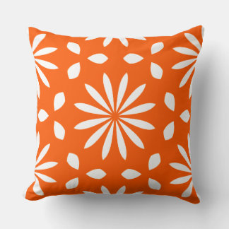 Retro Orange White Geometric Floral Throw Pillow