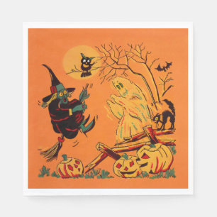 Retro Orange Witch Halloween  Napkin