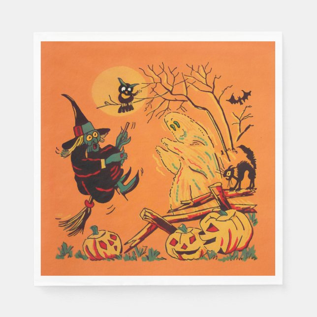 Retro Orange Witch Halloween  Napkin (Front)