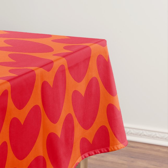 Retro Orange with Groovy Red Hearts Tablecloth (In Situ)