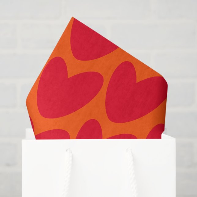 Retro Orange with Groovy Red Hearts Tissue Paper (Gift Bag)