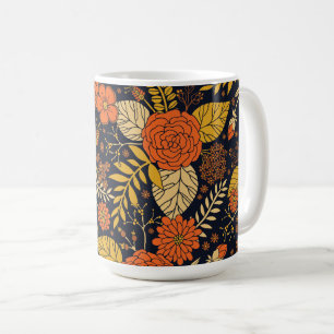 Retro Orange, Yellow, Brown, & Navy Floral Pattern Coffee Mug