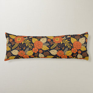 Retro Orange, Yellow & Navy Floral  Body Pillow